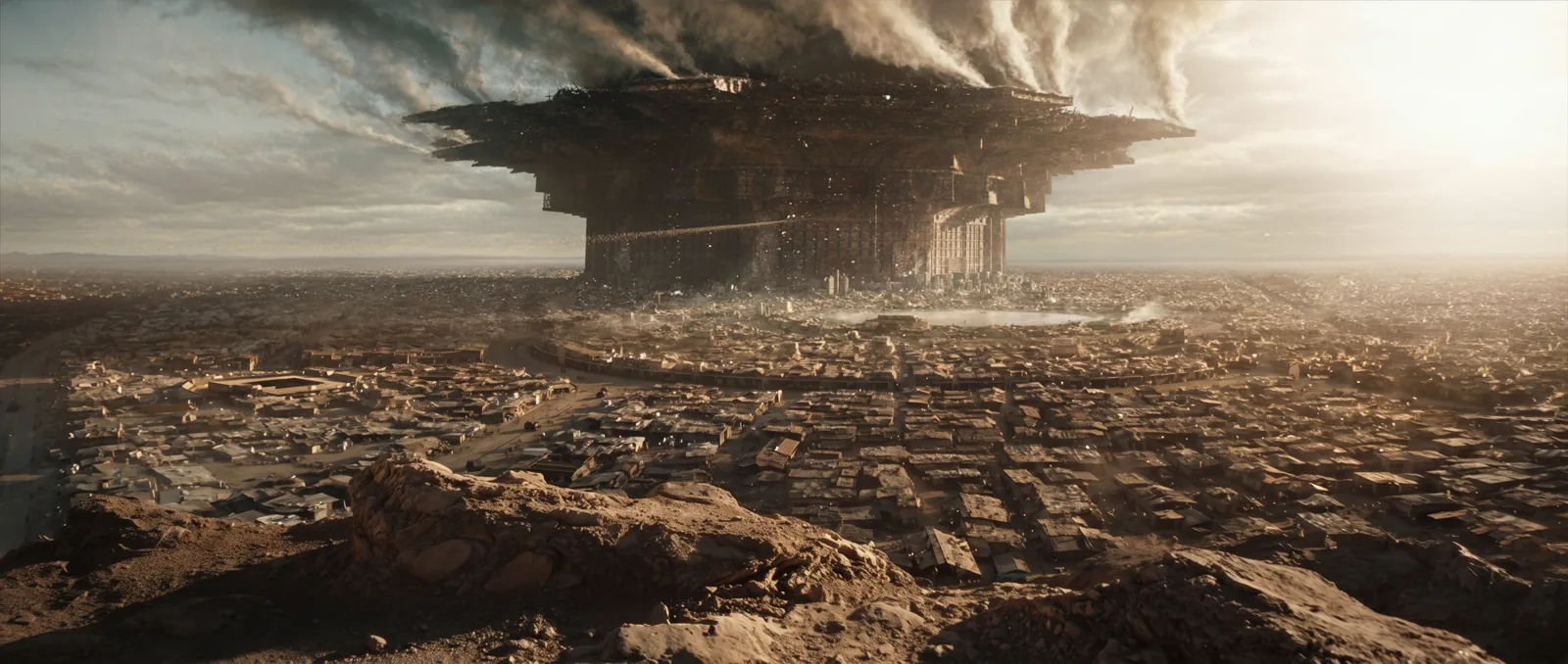 Dry city of CLNDR-9 beneath the Atmospheric Tower